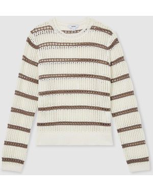 Reiss Taupe Neutral Cotton-Blend Open-Knit Stripe Jumper - Natural