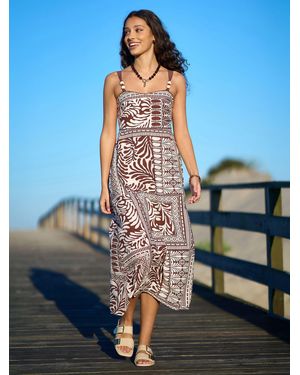 Yumi' Tile Print Maxi Dress With Bead Details - Blue