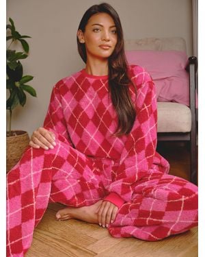 Loungeable Borg Sweater & Wide Leg Pants Lounge Set - Pink