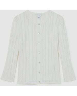 Reiss Pointelle-Knit Cropped Cardigan - White