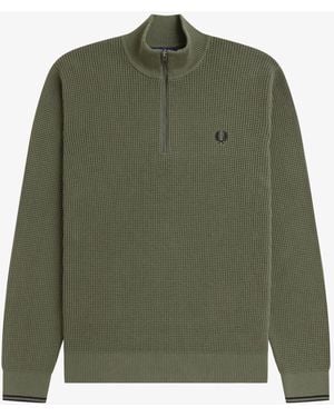 Fred Perry Fred Perry Waffle Stitch Half Zip Sweater - Green