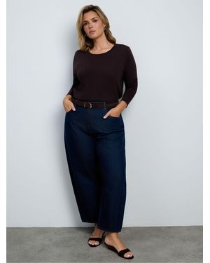 Live Unlimited Cotton Slub Scoop Neck Long Sleeve Top - Blue