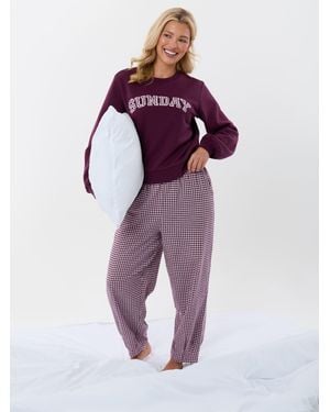 Threadbare Sweatshirt & Barrel Leg Pants Pajamas Set - Purple