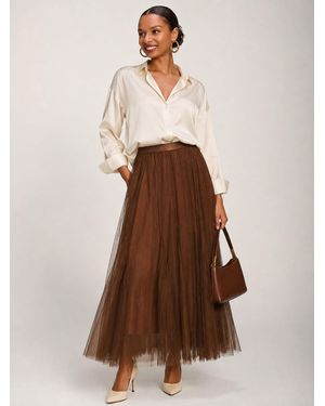 Jolie Moi Tulle Godet Maxi Skirt - Brown