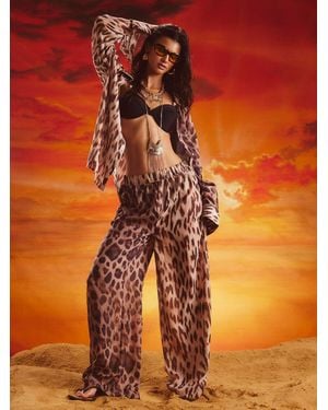 River Island Leopard Sliced Wide Leg Pants - Orange