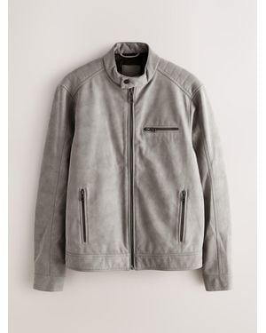 Next Faux Nubuck Racer Jacket - Gray