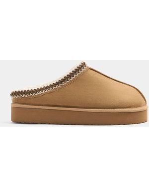 Yours Curve Wide Fit Faux Suede Embroidered Mules - Brown