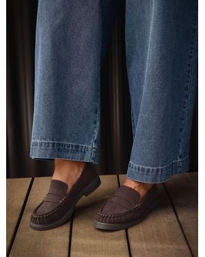 Yours Curve Faux Suede Ruched Front Loafers - Blue
