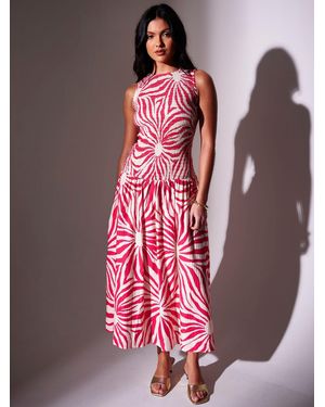 South Beach Sunburst Sleeveless Shirred Drop Waist Maxi Dress - Pink