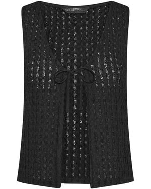 Yours Curve Crochet Tie Front Waistcoat - Black