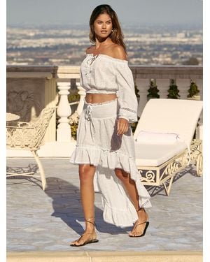 Lipsy Bardot Broderie Trim Hi Lo Skirt - Natural