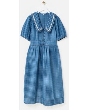 Oliver Bonas Denim Gingham Collar Midi Dress - Blue