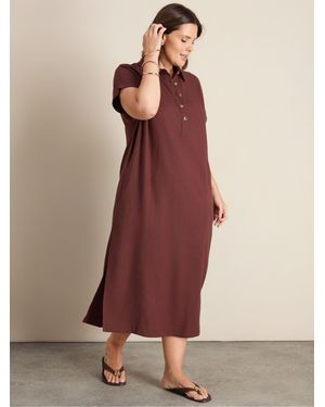 Live Unlimited Linen Blend Button Front Midaxi Shirt Dress - Pink