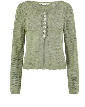 Yumi' Flower Crochet Button Up 100% Cotton Cardigan - Green
