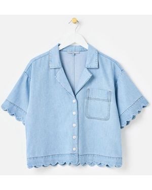 Oliver Bonas Light Denim Scalloped Short Sleeve Shirt - Blue