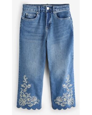 JD Williams Scallop Hem Broderie Crop Jeans - Blue