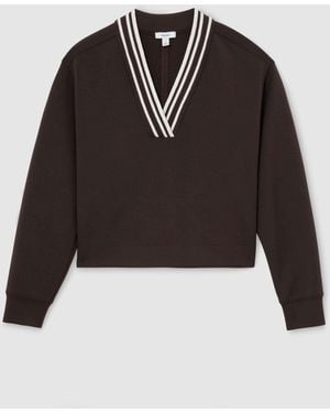 Reiss Premium Interlock Tipped Cropped Sweatshirt - Black