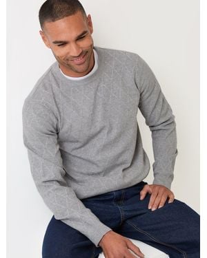 Threadbare Diamond Textured Crew Neck Sweater - Gray