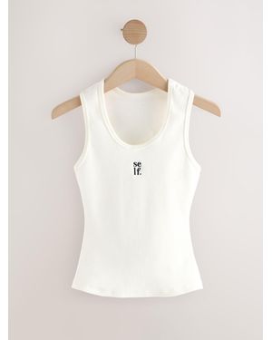 Self Cotton Rib Scoop Neck Vest - Natural
