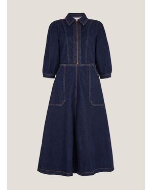 Monsoon Erin Zip Denim Midi Dress - Blue