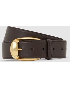 Reiss Chocolate Sammy Leather Rounded-Buckle Belt - White