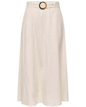 Jdy Belted Linen Mix Maxi Skirt - White