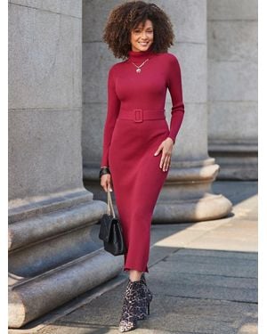 Sosandar Belted Ribbed Knit Midi Dress - Gray
