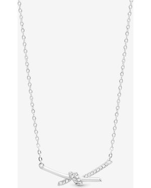 Simply Silver Polished And Pave Love Knot Necklace - White