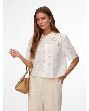 Vero Moda Short Sleeve Broderie Shirt - Natural
