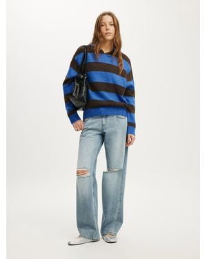 Cotton On Sporty Stripe Hooded Cardigan - Blue