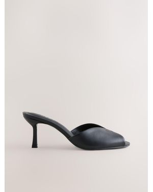 Next Forever Comfort Leather Peeptoe Mule Heels - Natural
