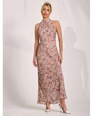 Jolie Moi Printed Halter Neck Midaxi Dress - Pink