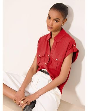 Lipsy Linen Blend Short Sleeve Shirt - Red