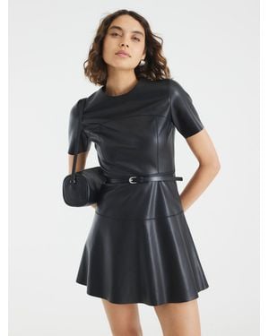 River Island Faux Leather Belted Flippy Mini Dress - Blue