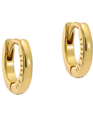 Ted Baker Tone, Plain Metal Crisete Logo Hoop Earrings - Metallic
