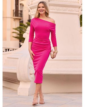 Sosandar Asymmetric Ruched Midi Dress - Pink