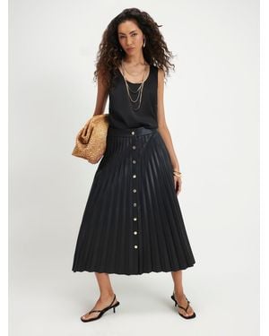 River Island Popper Front Pleated Midi Skirt - Black