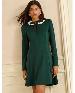 Love & Roses Long Sleeve Contrast Collar Mini Dress - Green