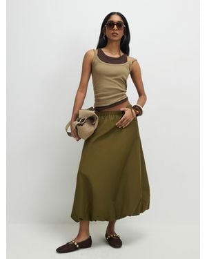 River Island Bubble Hem Midi Skirt - Green