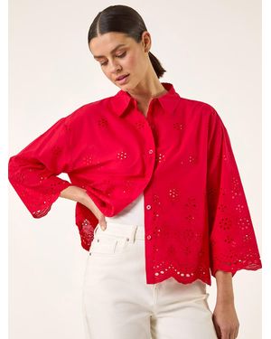 Roman Broderie Hem Buttoned Shirt - Red