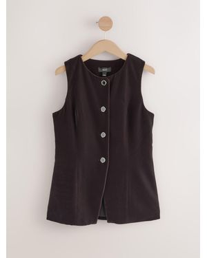 Next Velvet Crew Neck Button Through Waistcoat - Black