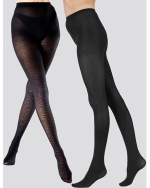 Pretty Polly Pretty Polly Plain Opaque & Leopard Tights 60 Denier 2 Pack - Black