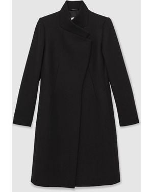 Reiss Max Wool-Blend Wrapover Mid-Length Coat - Black