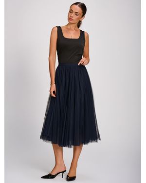 Jolie Moi Tulle Godet Midi Skirt - Blue