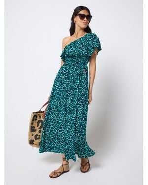 Scamp & Dude One-Shoulder-Midikleid Mit Jaguar-Print - Blau