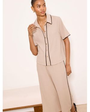 Lipsy Crinkle Short Sleeve Shirt - Natural