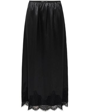 ONLY Satin Midi Skirt With Lace Hem - Black