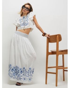 River Island Embroidered Sea Life Maxi Skirt - White