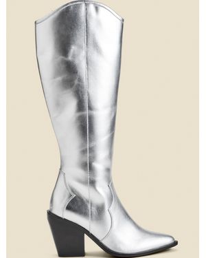 Sosandar Leather Knee High Western Boots - Natural
