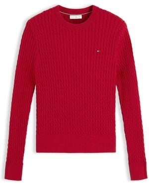 Tommy Hilfiger Fine Cable Knit Crew Neck Jumper - Red